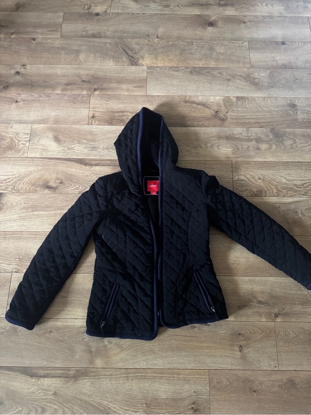 Esprit Black Quilted Hooded Jacket - Women